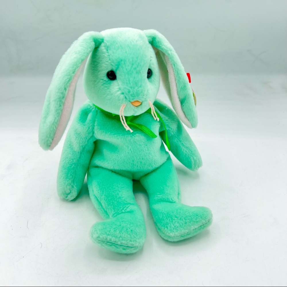 Vintage 1996 Ty Beanie Babies Hippity the Spring Mint Green Bunny, Easter Plush